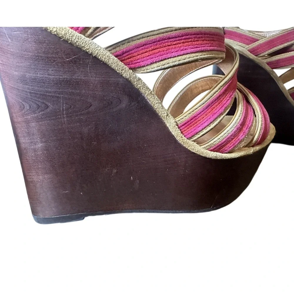*RARE* Marc by Marc Jacobs Wedge Platform Pink Red Strappy‎ Sandals Heels 8